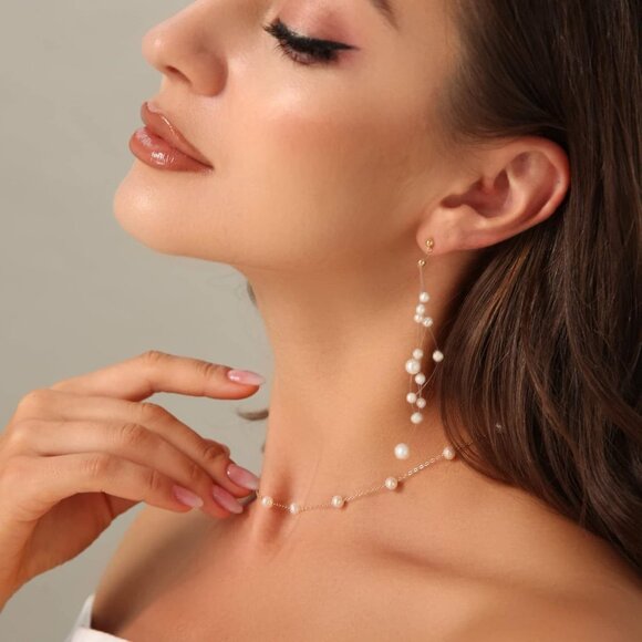 Dainty Pearl Choker Necklace Gold Beaded Chain Elegant Jewelry for Women Wedding - Picture 4 of 7